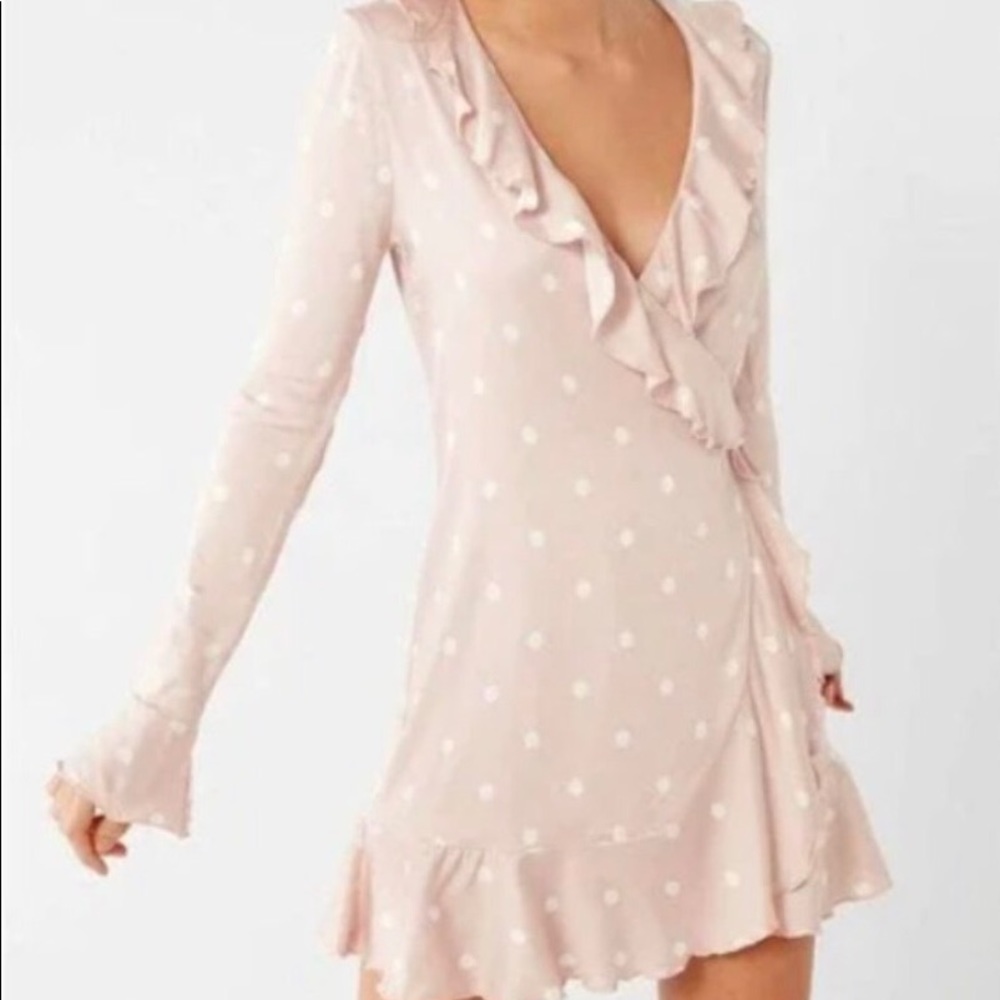 Urban outfitters pink polka dot wrap dress